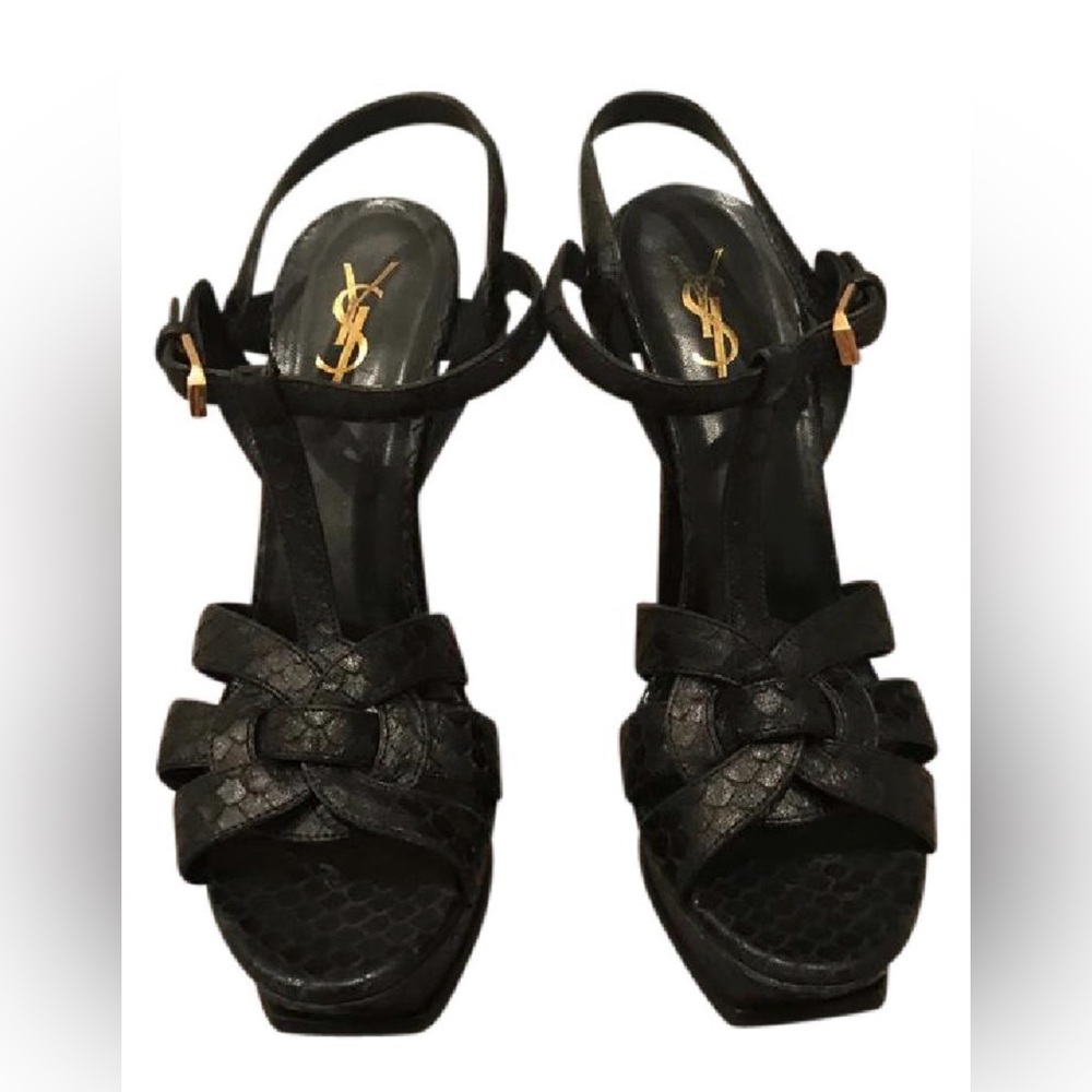 Yves Saint Laurent Black Women's Sandals SnakeSkin Rare High Heels